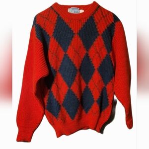 Men's Valda Red Scotland Wool Argyle Sweater Sz 48 Old Money Preppy VTG